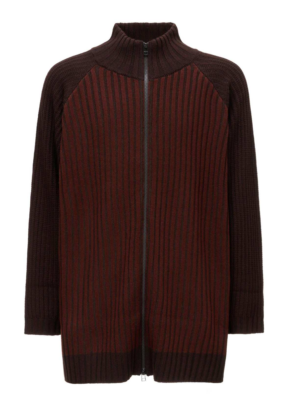 RIB X IRREGULAR LINKS ZIP CARDIGAN