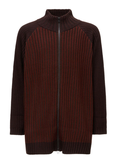 RIB X IRREGULAR LINKS ZIP CARDIGAN