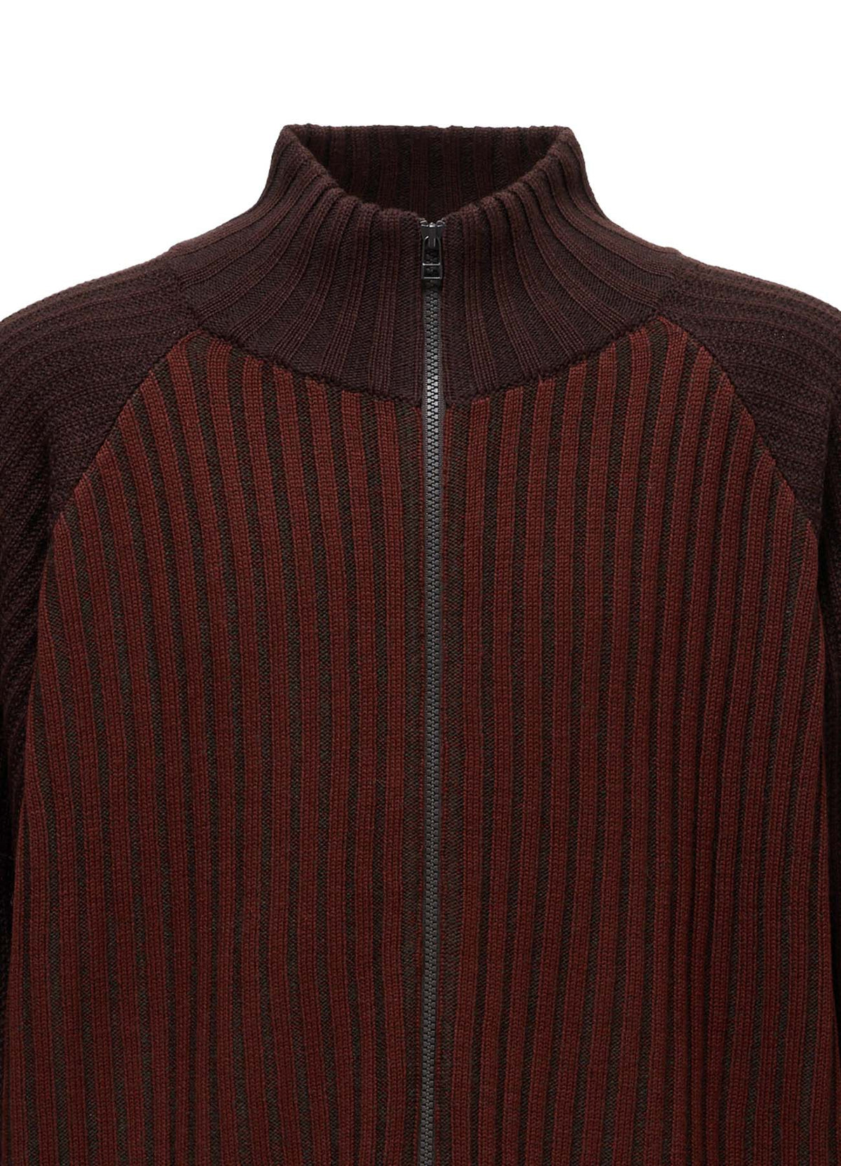 RIB X IRREGULAR LINKS ZIP CARDIGAN