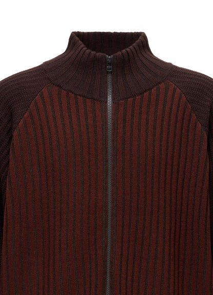 RIB X IRREGULAR LINKS ZIP CARDIGAN
