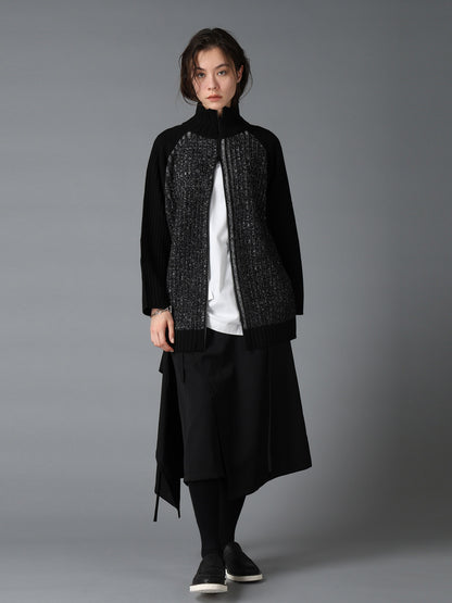 RIB X IRREGULAR LINKS ZIP CARDIGAN