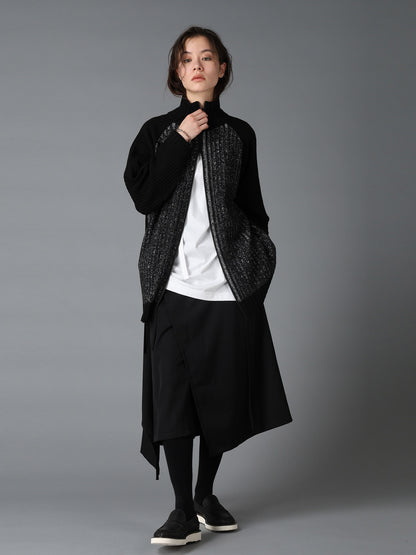 RIB X IRREGULAR LINKS ZIP CARDIGAN