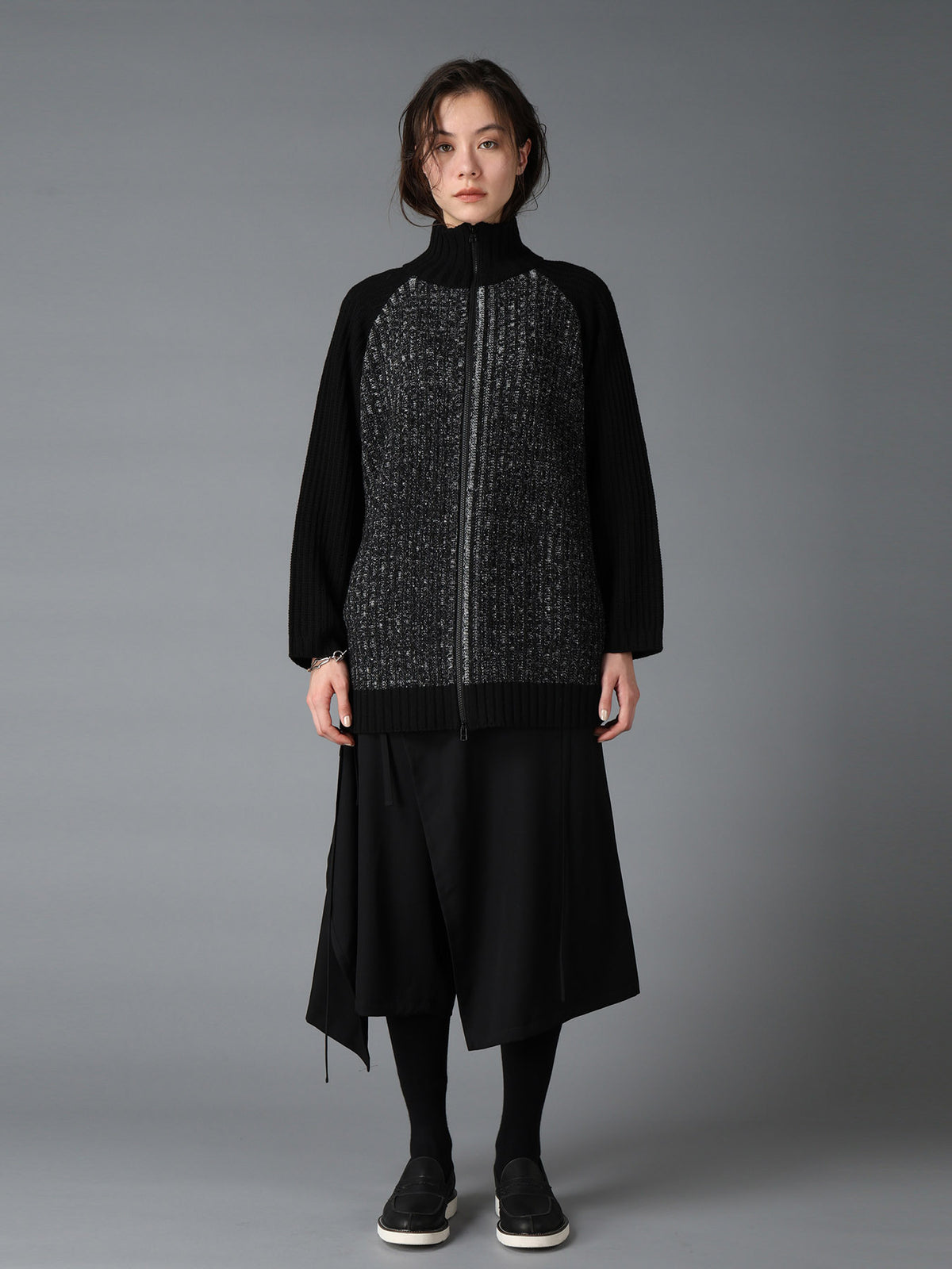 RIB X IRREGULAR LINKS ZIP CARDIGAN
