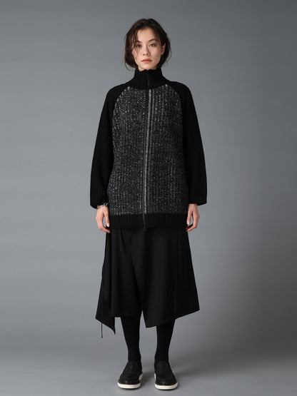 RIB X IRREGULAR LINKS ZIP CARDIGAN