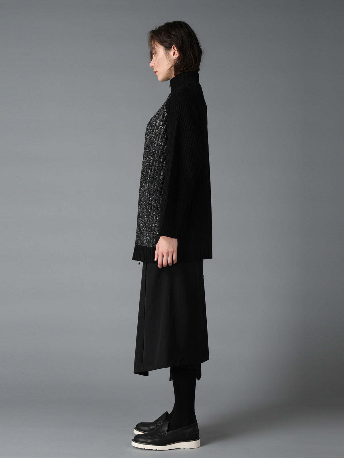 RIB X IRREGULAR LINKS ZIP CARDIGAN