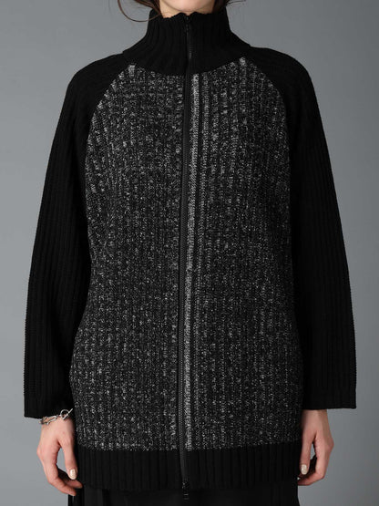 RIB X IRREGULAR LINKS ZIP CARDIGAN