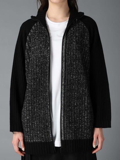 RIB X IRREGULAR LINKS ZIP CARDIGAN
