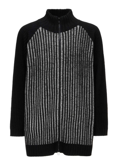RIB X IRREGULAR LINKS ZIP CARDIGAN
