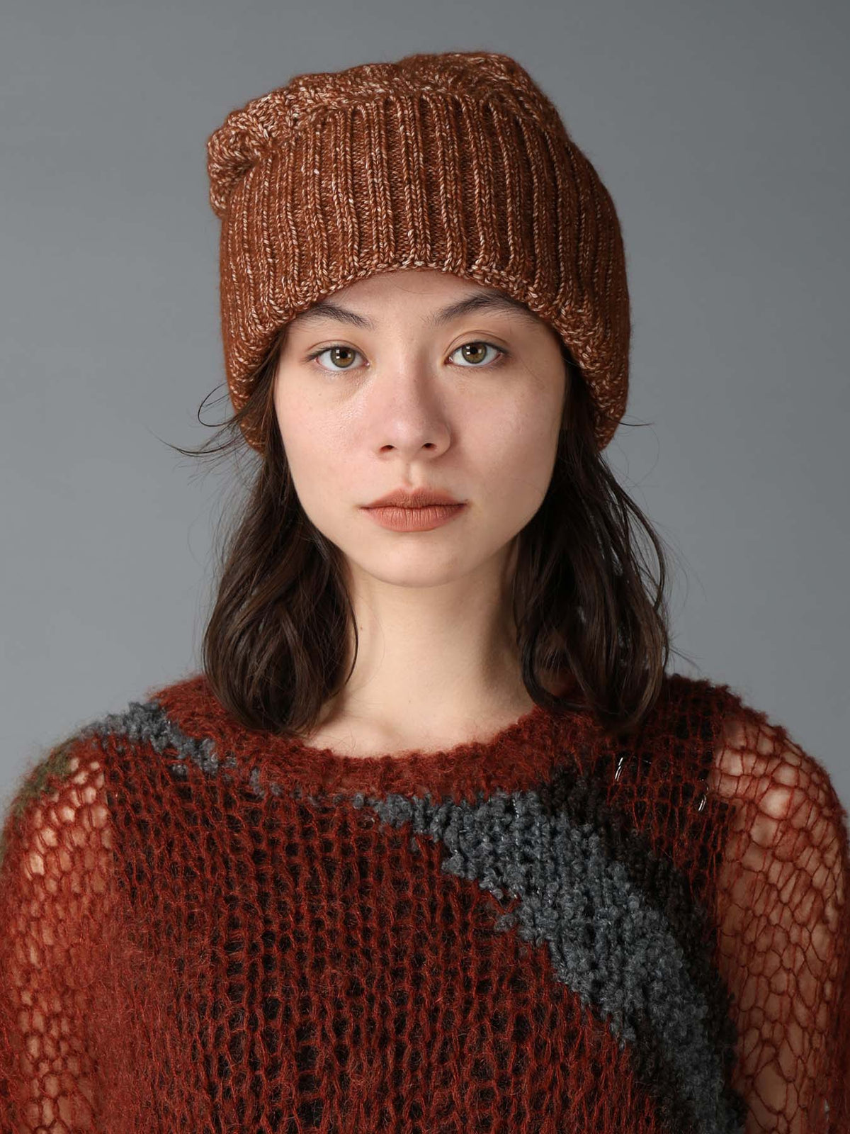 FLUFFY TUBE YARN CABLE KNIT CAP
