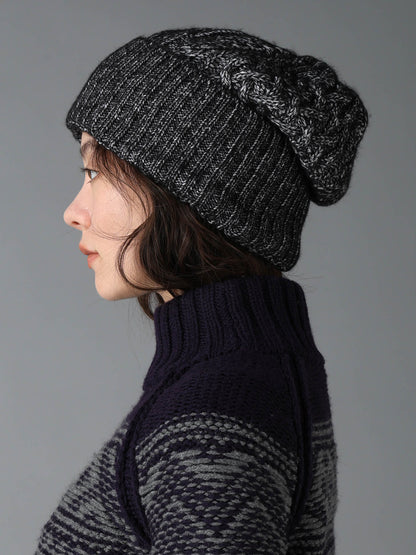 FLUFFY TUBE YARN CABLE KNIT CAP