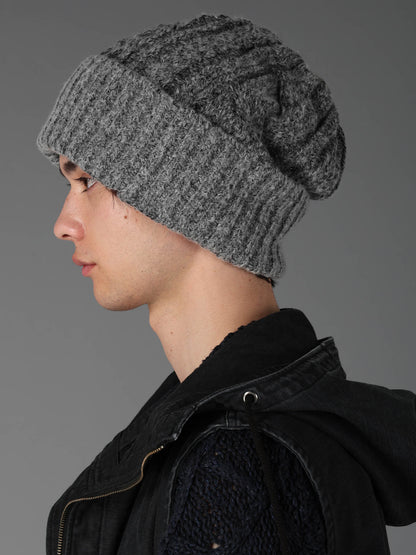 FLUFFY TUBE YARN CABLE KNIT CAP