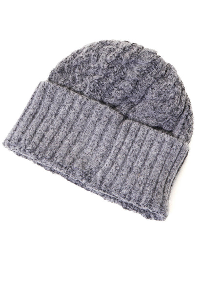 FLUFFY TUBE YARN CABLE KNIT CAP