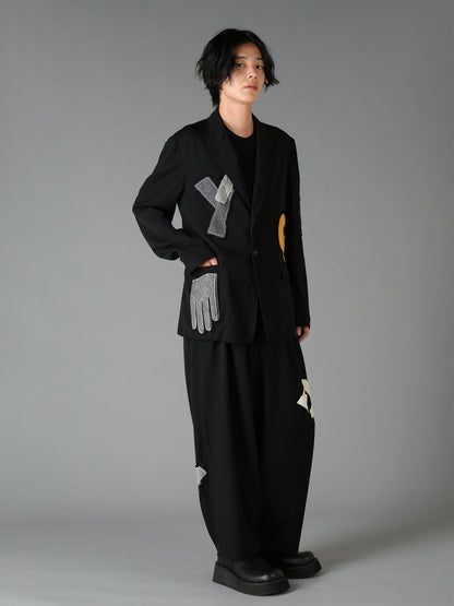 WOOL GABARDINE APPLIQUE 12 TUCK PANTS