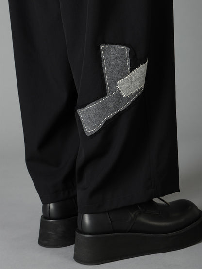 WOOL GABARDINE APPLIQUE 12 TUCK PANTS