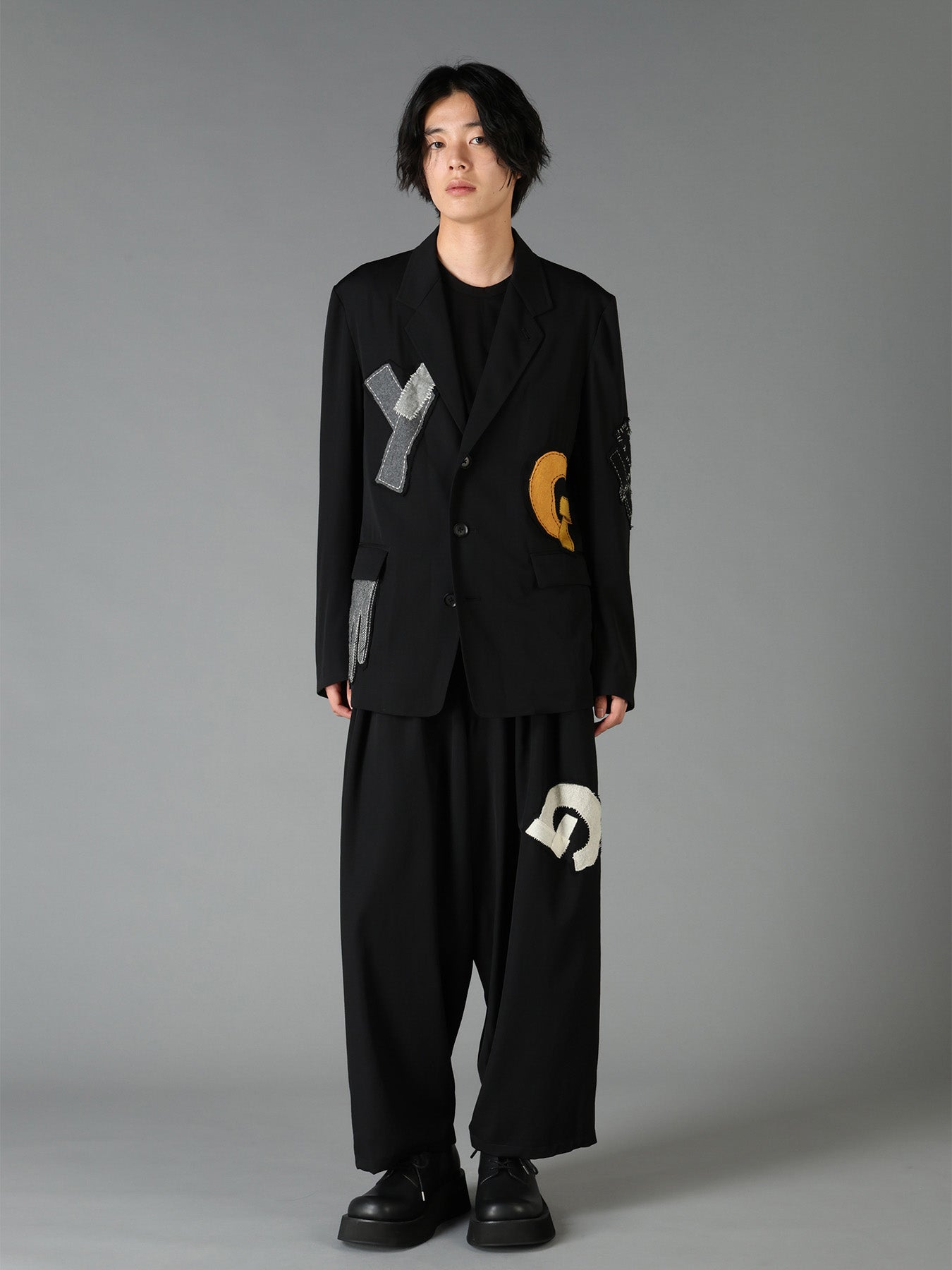 WOOL GABARDINE APPLIQUE 12 TUCK PANTS