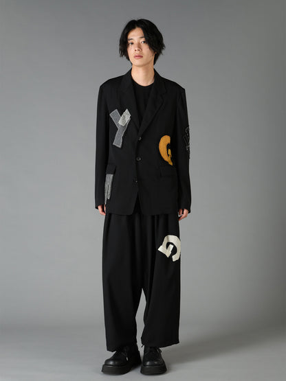 WOOL GABARDINE APPLIQUE 12 TUCK PANTS