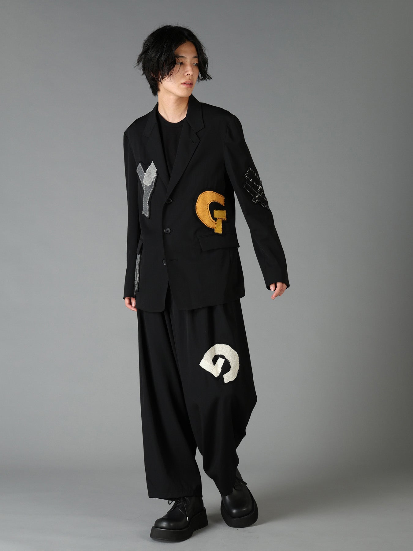 WOOL GABARDINE APPLIQUE 12 TUCK PANTS