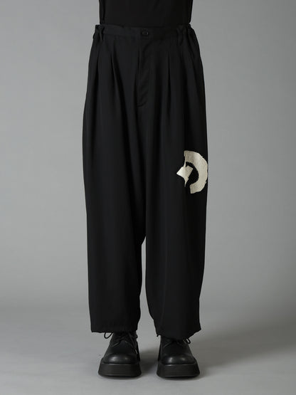 WOOL GABARDINE APPLIQUE 12 TUCK PANTS