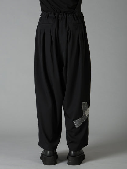 WOOL GABARDINE APPLIQUE 12 TUCK PANTS