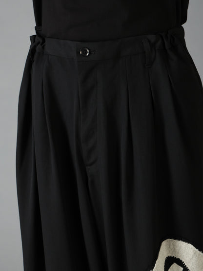 WOOL GABARDINE APPLIQUE 12 TUCK PANTS