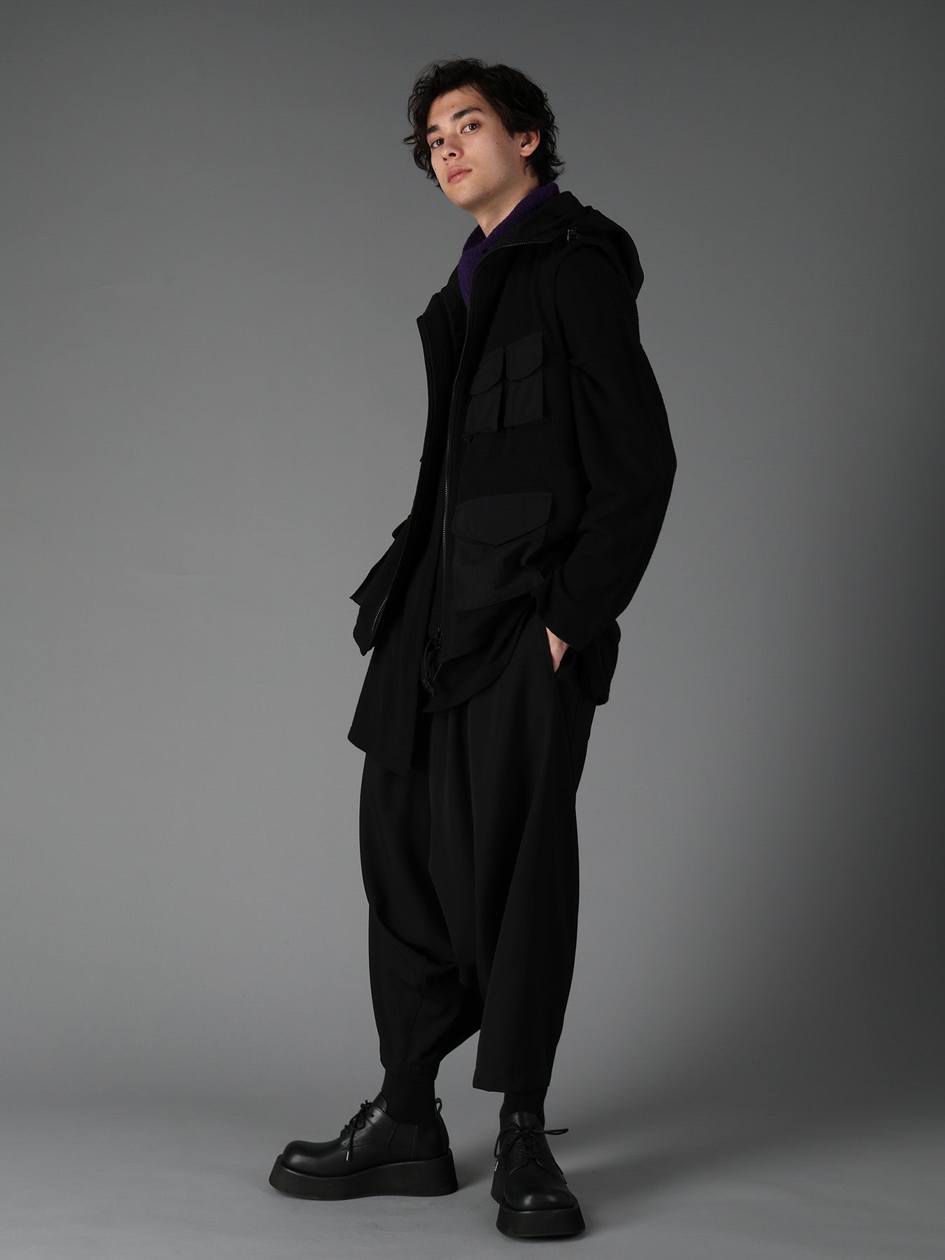 WOOL GABARDINE SAROUEL PANTS
