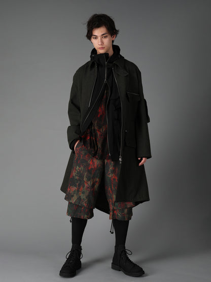 COTTON WOOL VIYELLA SHADOW FLORAL PATTERN DOUBLE LAYER HALF PANTS