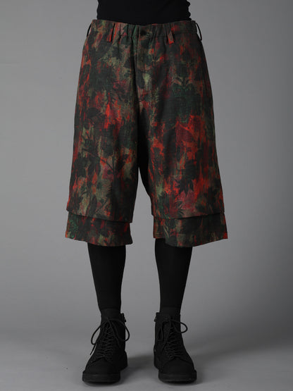 COTTON WOOL VIYELLA SHADOW FLORAL PATTERN DOUBLE LAYER HALF PANTS