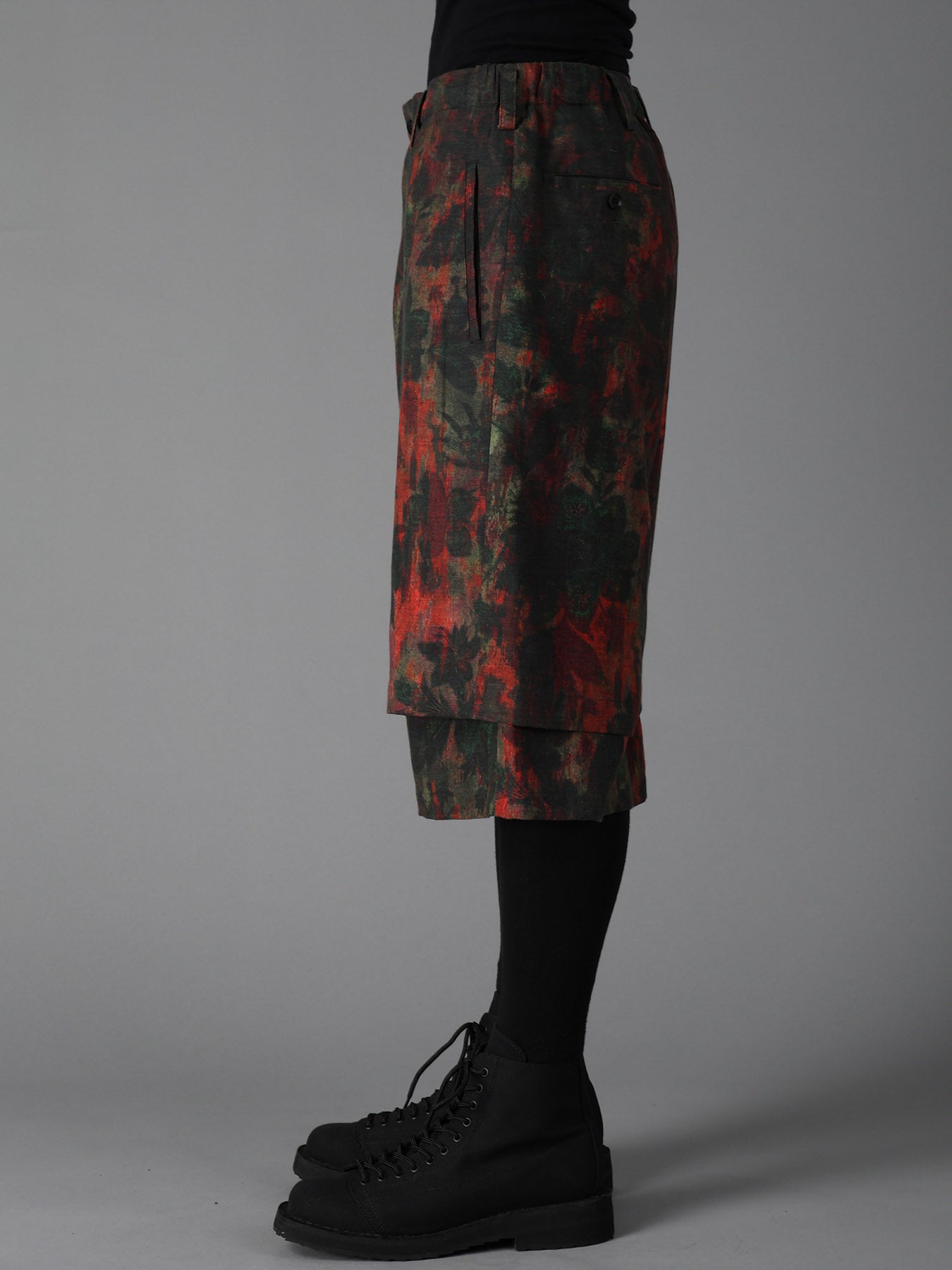 COTTON WOOL VIYELLA SHADOW FLORAL PATTERN DOUBLE LAYER HALF PANTS