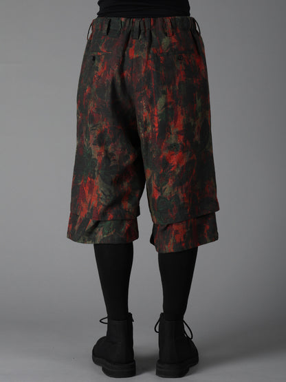COTTON WOOL VIYELLA SHADOW FLORAL PATTERN DOUBLE LAYER HALF PANTS