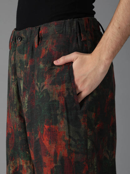 COTTON WOOL VIYELLA SHADOW FLORAL PATTERN DOUBLE LAYER HALF PANTS