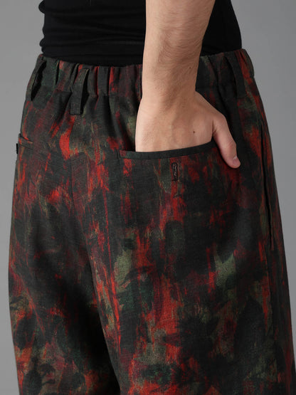 COTTON WOOL VIYELLA SHADOW FLORAL PATTERN DOUBLE LAYER HALF PANTS