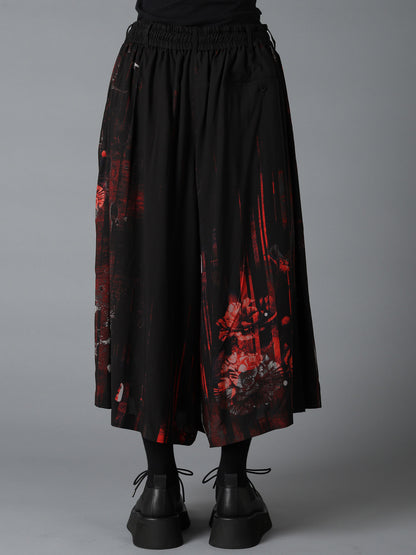 RAYON FLORAL STRIPED CULOTTE PANTS