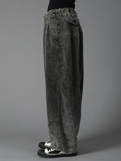 SULFUR-DYED CORDUROY CHEMICAL-BLEACH 12-TUCK PANTS