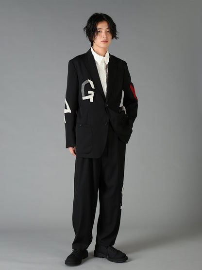 WOOL GABARDINE APPLIQUE DRAWSTRING PANTS
