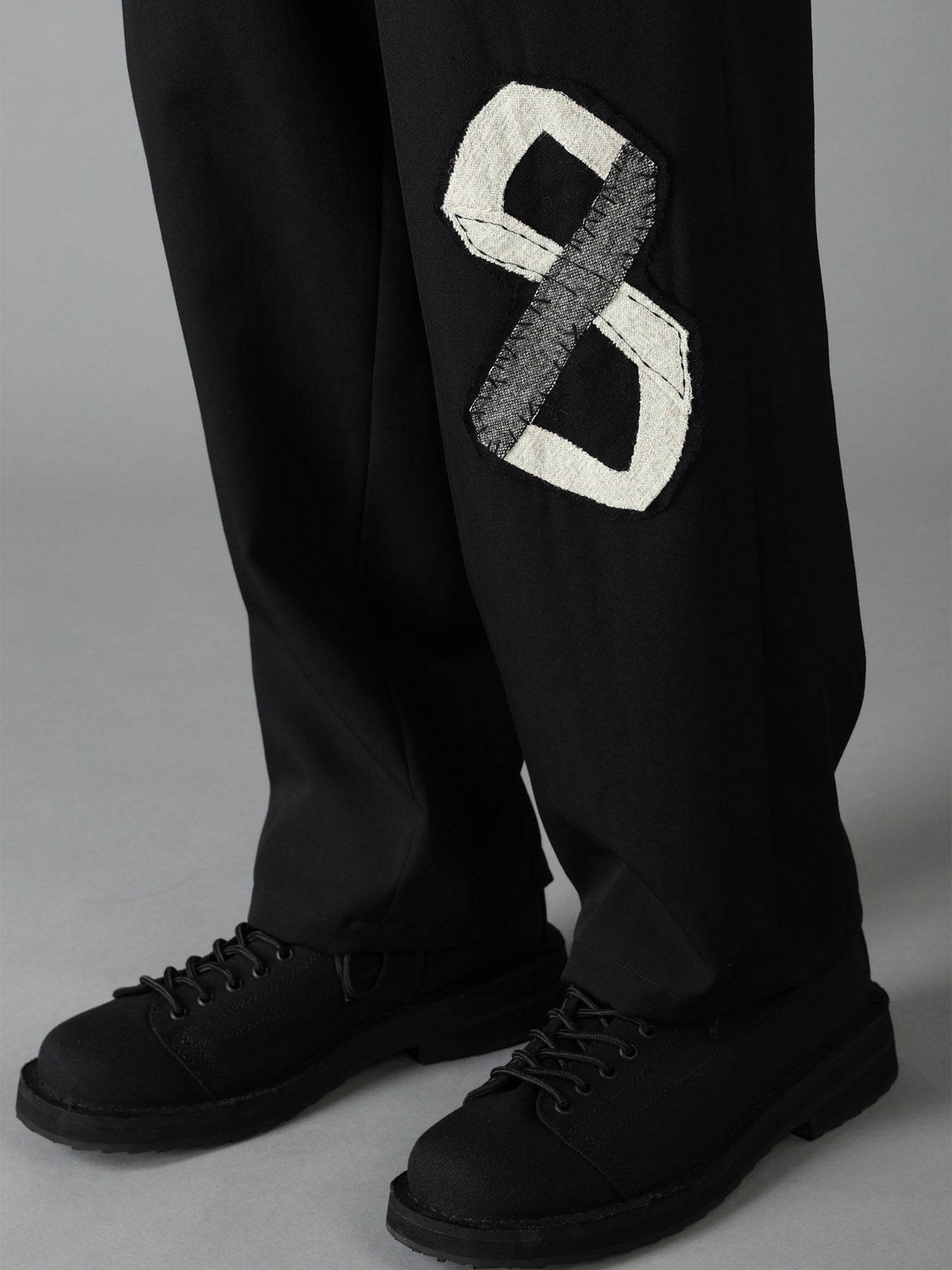 WOOL GABARDINE APPLIQUE DRAWSTRING PANTS