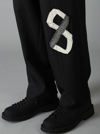 WOOL GABARDINE APPLIQUE DRAWSTRING PANTS