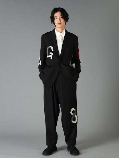 WOOL GABARDINE APPLIQUE DRAWSTRING PANTS