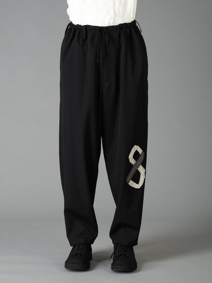 WOOL GABARDINE APPLIQUE DRAWSTRING PANTS