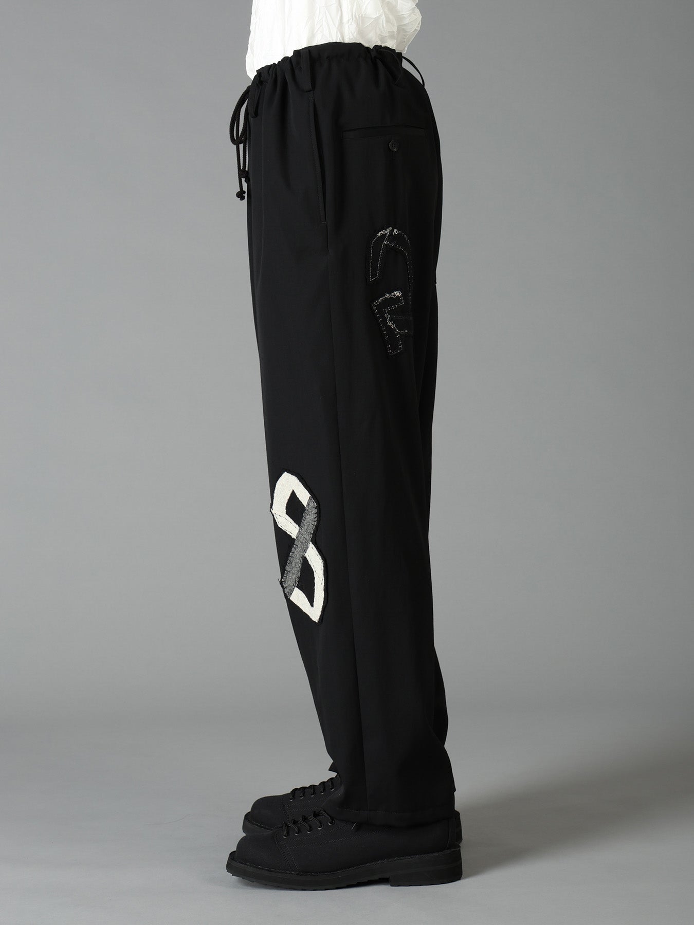 WOOL GABARDINE APPLIQUE DRAWSTRING PANTS
