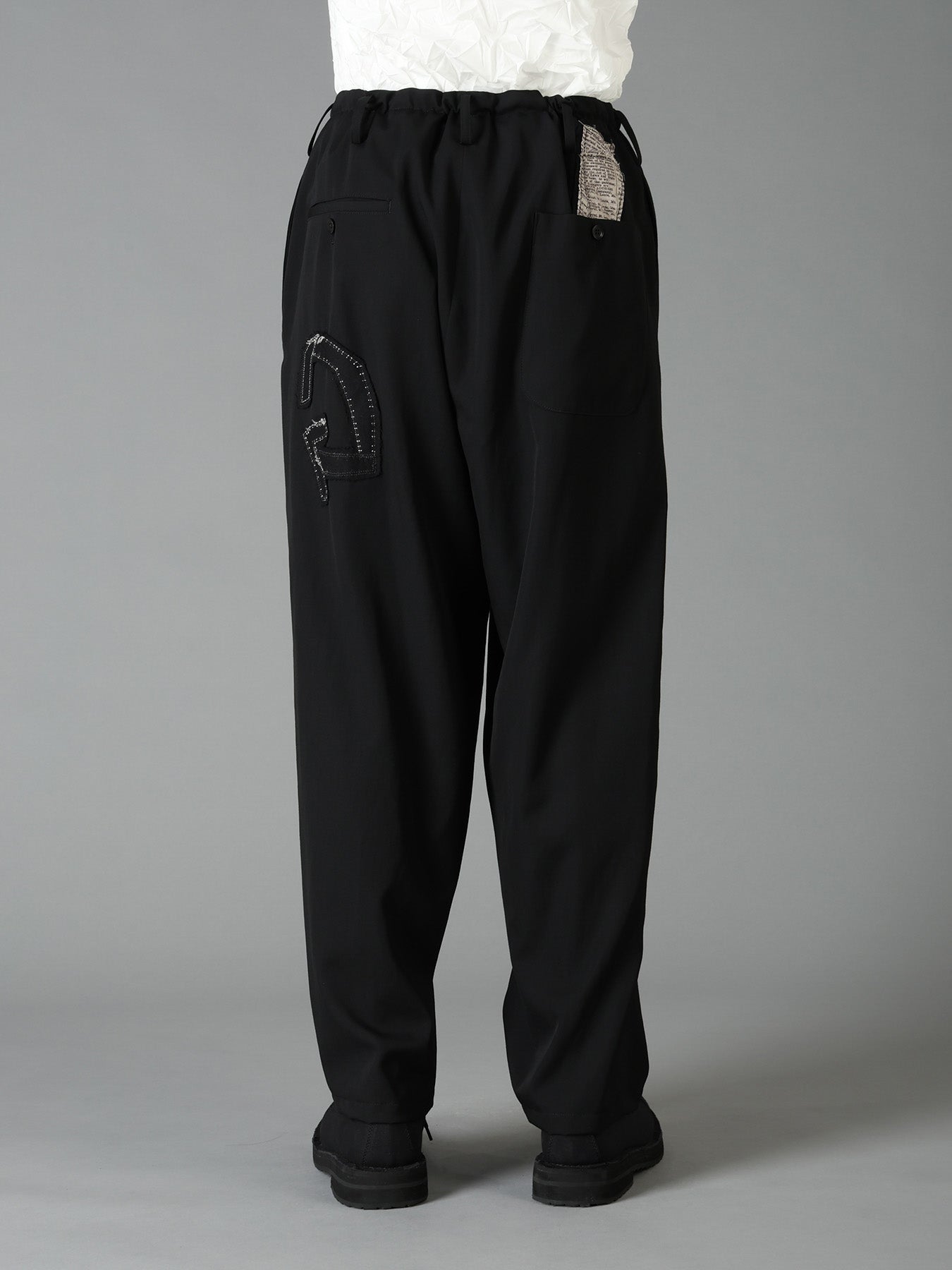 WOOL GABARDINE APPLIQUE DRAWSTRING PANTS