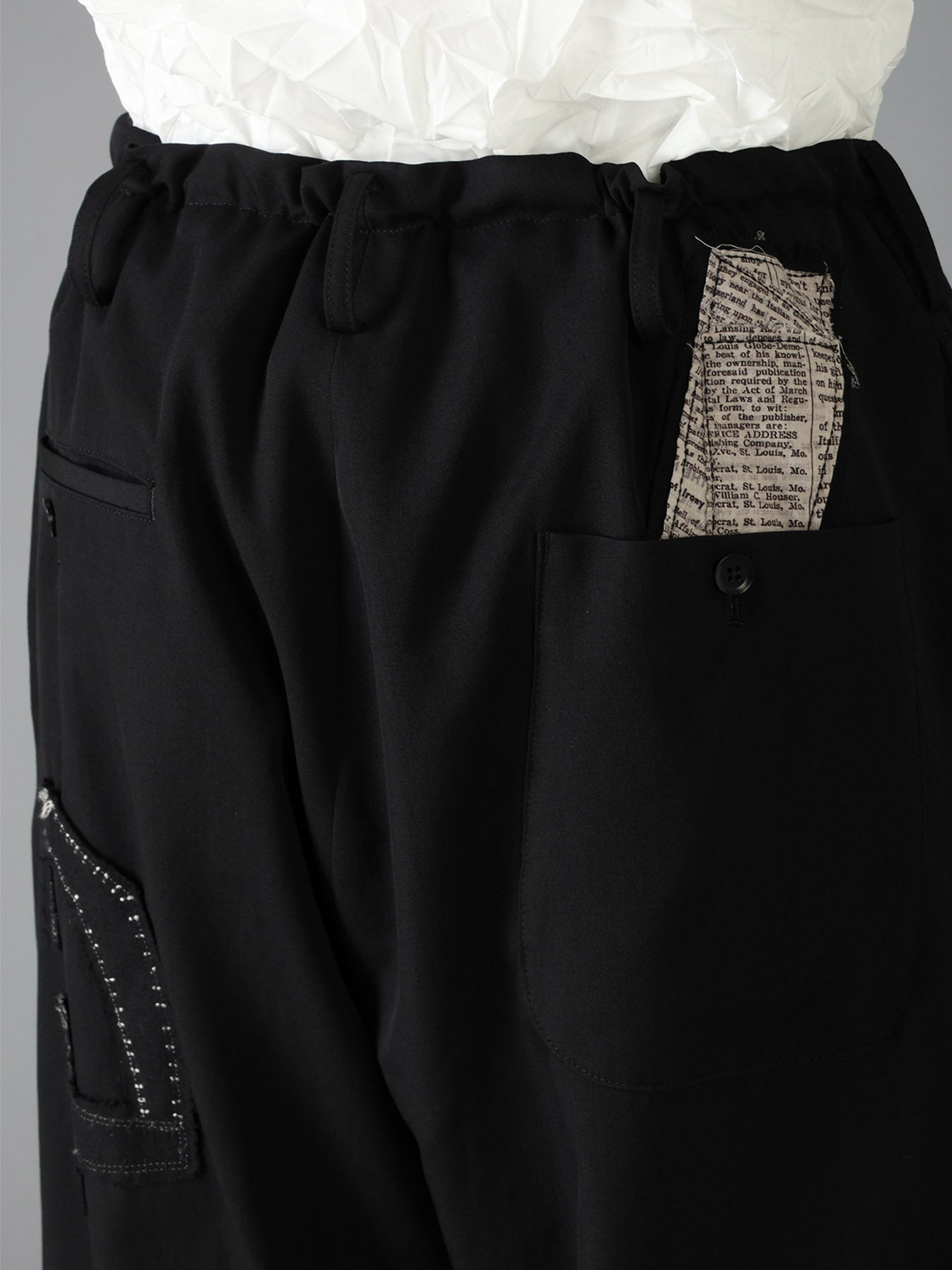 WOOL GABARDINE APPLIQUE DRAWSTRING PANTS