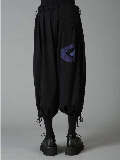 WOOL GABARDINE APPLIQUE BALLOON PANTS