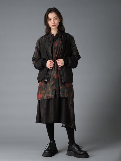 WOOL NYLON FLANNEL GREY STRIPE LEFT DROP SKIRT