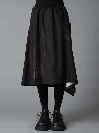 WOOL NYLON FLANNEL GREY STRIPE LEFT DROP SKIRT