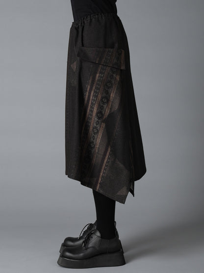 WOOL NYLON FLANNEL GREY STRIPE LEFT DROP SKIRT