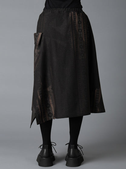 WOOL NYLON FLANNEL GREY STRIPE LEFT DROP SKIRT