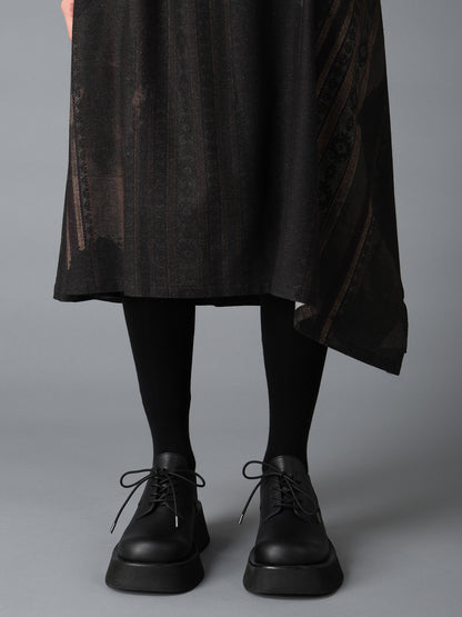 WOOL NYLON FLANNEL GREY STRIPE LEFT DROP SKIRT