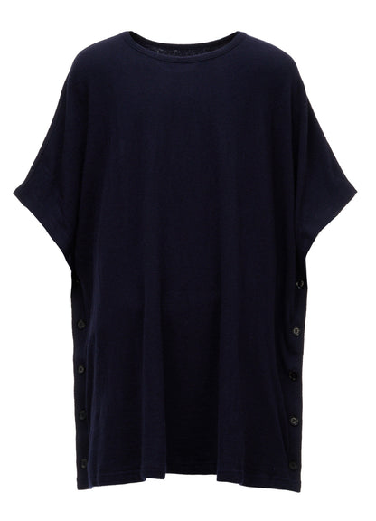AIRY FEATHERY SIDE-BUTTON OVERSIZED SHORT-SLEEVE T-SHIRT