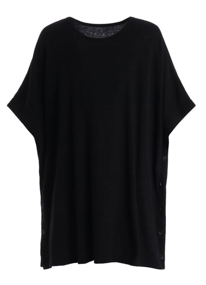 AIRY FEATHERY SIDE-BUTTON OVERSIZED SHORT-SLEEVE T-SHIRT
