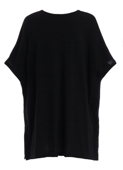 AIRY FEATHERY SIDE-BUTTON OVERSIZED SHORT-SLEEVE T-SHIRT